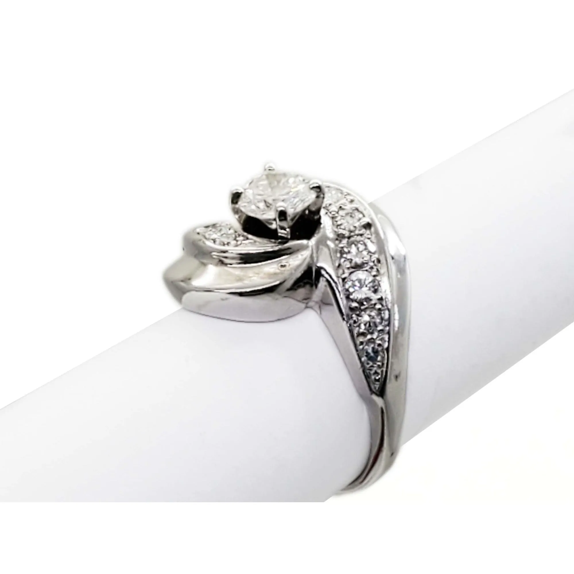 0.72 ctw Natural Diamond Swirl Bypass Style Ring 14k White Gold Size 5