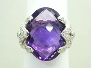 10.5ct tw Fancy Natural Amethyst & Diamond Accent Ring 14k White Gold Size 7.25
