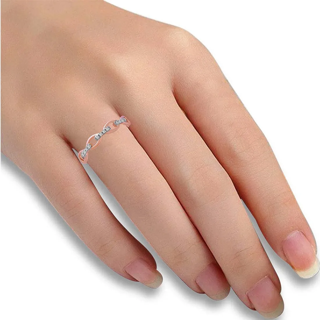 14K Rose Gold Ring Featuring Twisted, Chain-like Designs With Diamond Accents