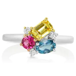 14K Tri-Color 'Tesserae' Rainbow Rose Cluster Ring