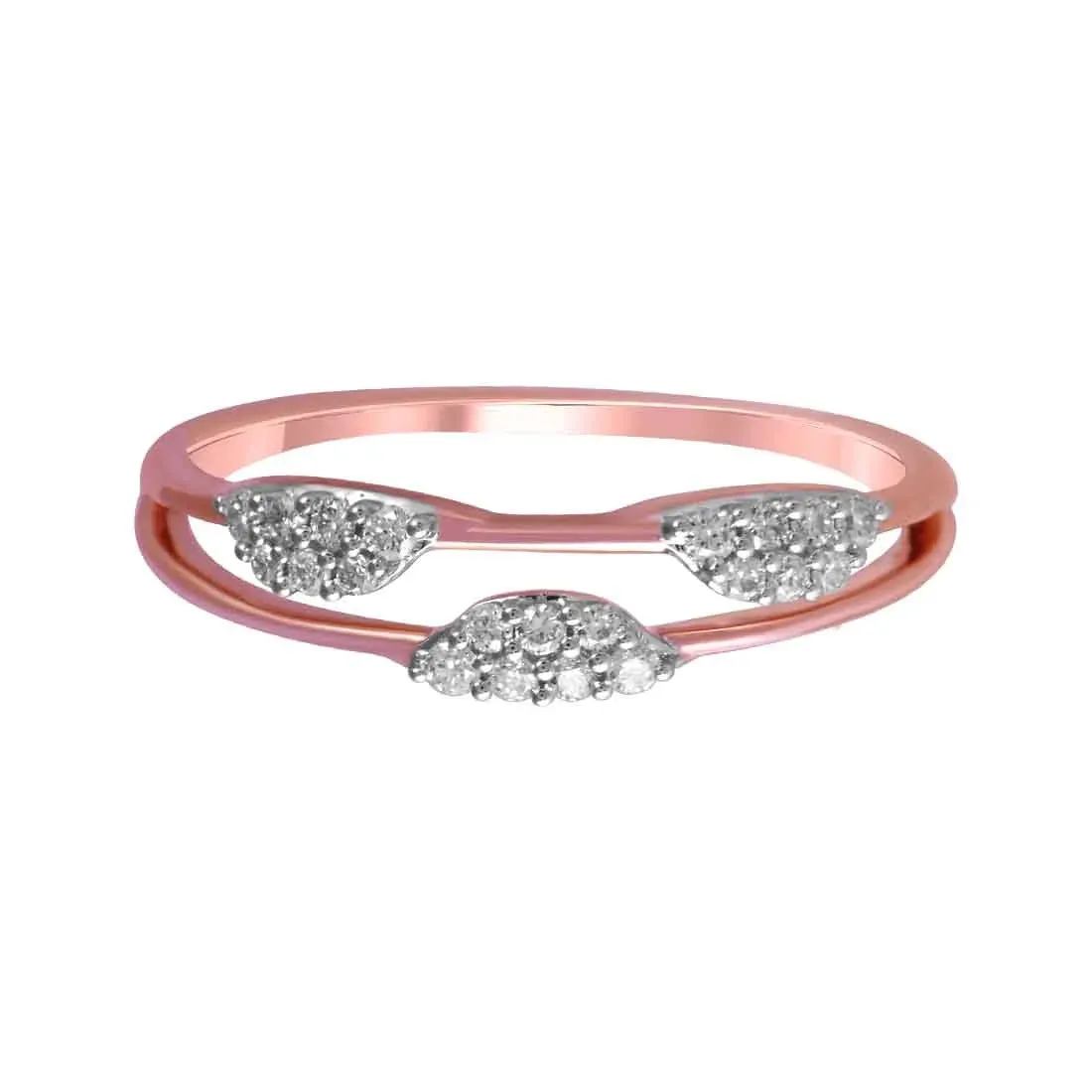 14K Two Crescent-shaped Diamond Clusters Rose Gold Ring