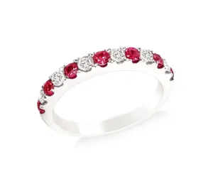 14K White Gold Alternating Diamond And Ruby Band