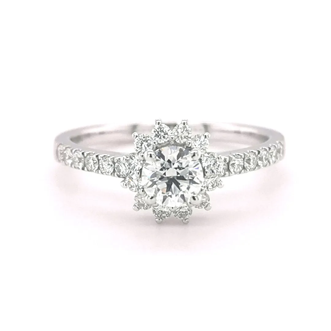 18ct White Gold Round Brilliant Cut 0.77ct Diamond Halo Ring