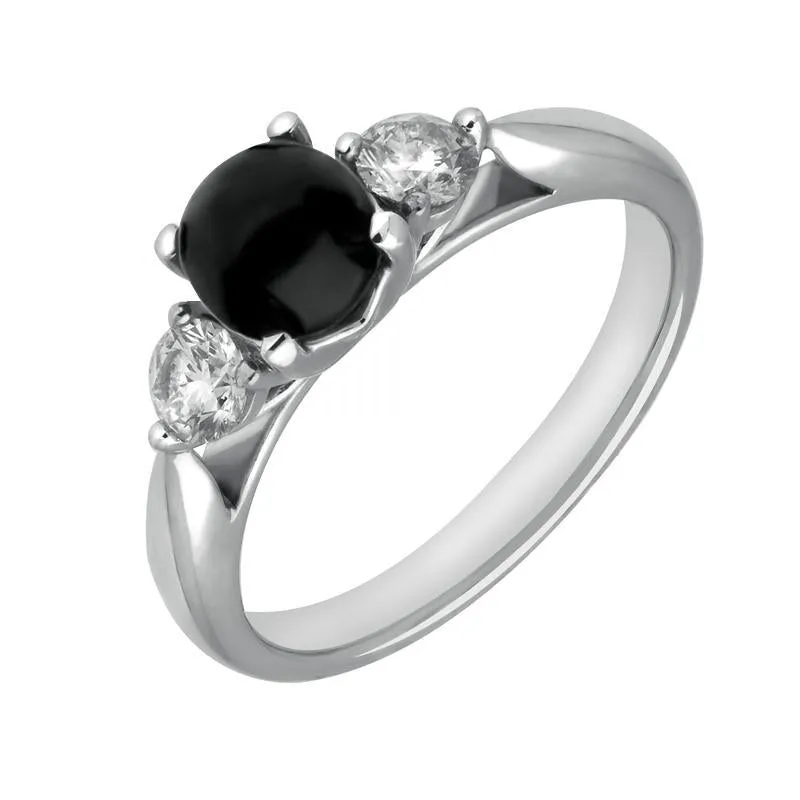 18ct White Gold Whitby Jet 0.36ct Diamond Round Claw Set Ring