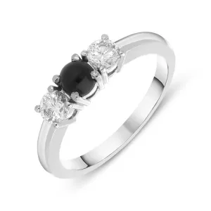 18ct White Gold Whitby Jet 0.40ct Diamond Trilogy Ring