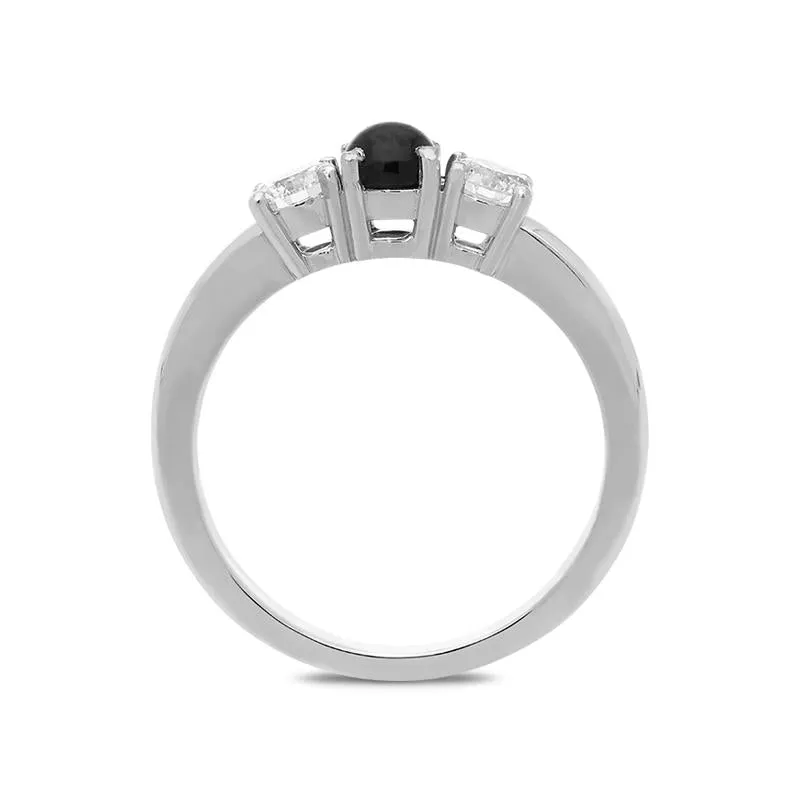 18ct White Gold Whitby Jet 0.40ct Diamond Trilogy Ring