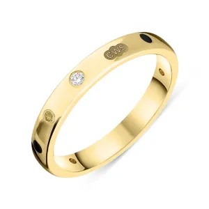 18ct Yellow Gold 0.06ct Diamond Whitby Jet King's Coronation Hallmark 3mm Ring D