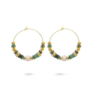 18k yellow gold earrings set with emerald and pearl