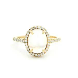18K Yellow Gold Oval Moonstone Halo Ring