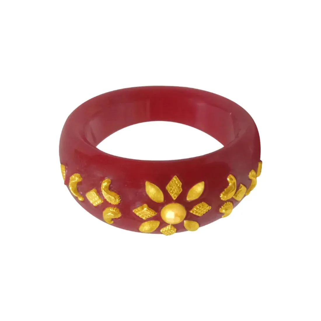 22KT (916) Yellow Gold Red Pola Ring With Floral Embellishments For Women & Girls (Size 13)