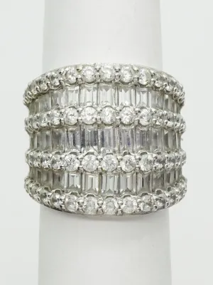 3.00ct tw CZ Wide Multi-Row Sterling Silver Cocktail Band Ring, Size 5