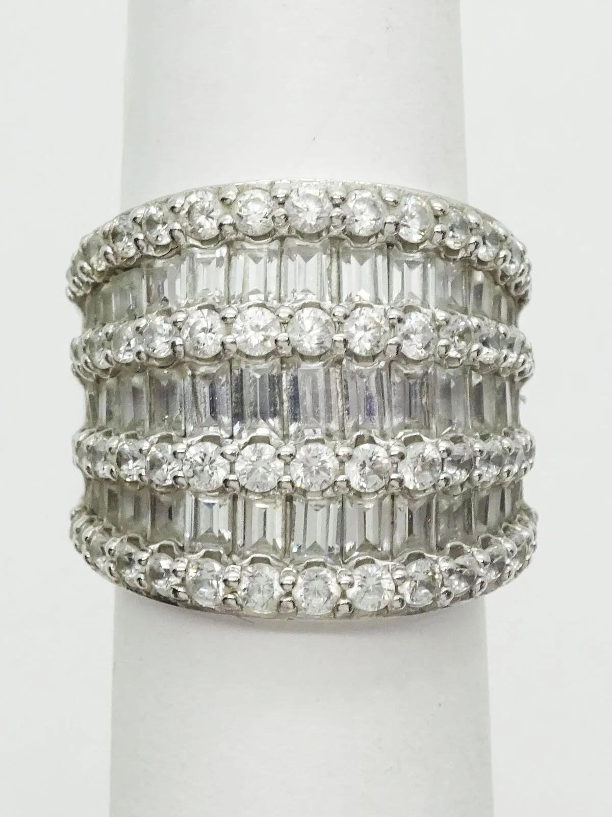 3.00ct tw CZ Wide Multi-Row Sterling Silver Cocktail Band Ring, Size 5