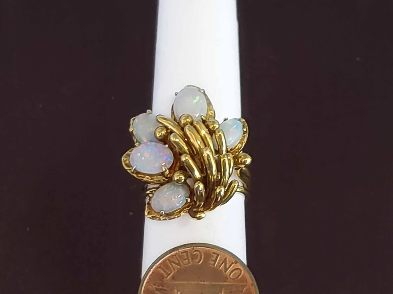 3.50ct tw Fire Opal Oval Floral Design Cocktail Ring 18k Gold Size 5.25