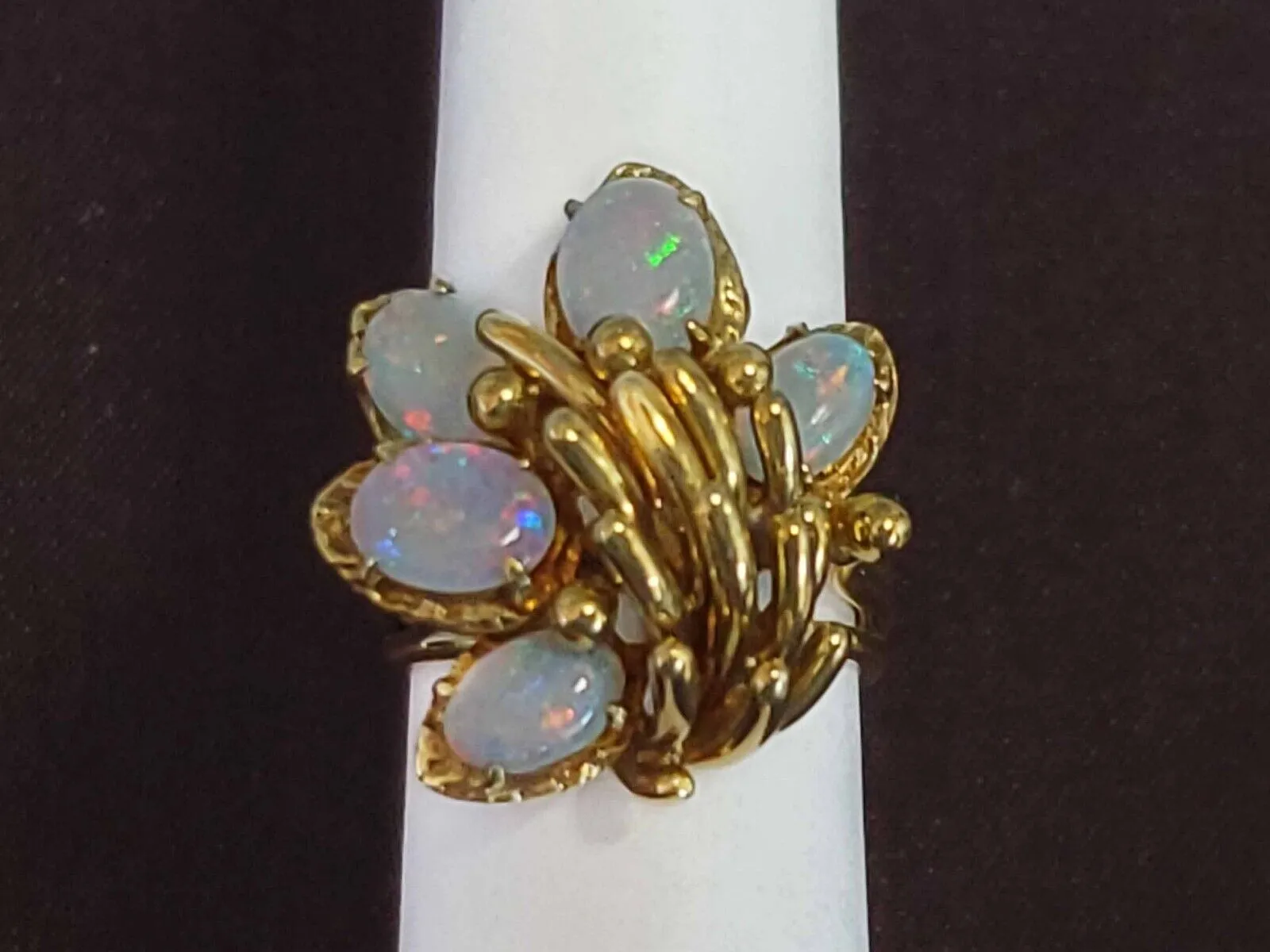 3.50ct tw Fire Opal Oval Floral Design Cocktail Ring 18k Gold Size 5.25