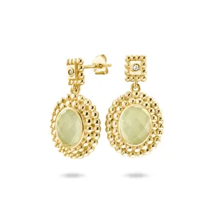 925 Silver earrings gilded with 18k yellow gold assembled with light green quartz and zirconium oxide