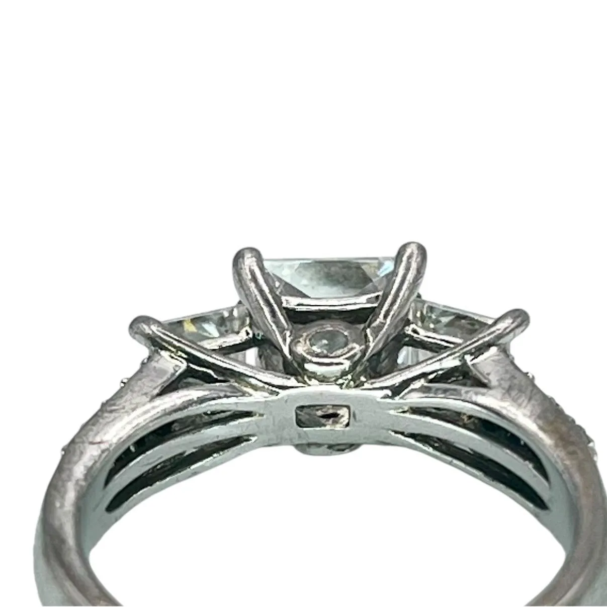 925 Silver Princess Cut Prong Setting 3 Stone CZ Ring Sz 6.75 Engagement Bridal