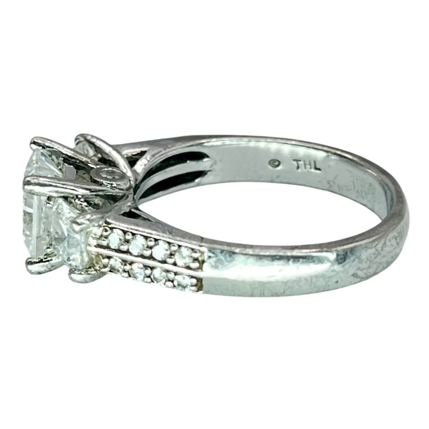 925 Silver Princess Cut Prong Setting 3 Stone CZ Ring Sz 6.75 Engagement Bridal