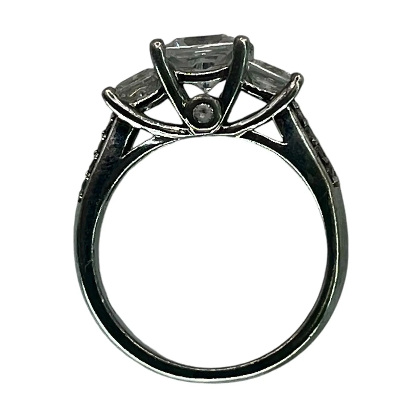 925 Silver Princess Cut Prong Setting 3 Stone CZ Ring Sz 6.75 Engagement Bridal