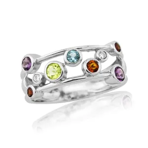 9K White Gold Multi Gem & Diamond Bubble Ring