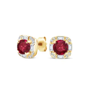 9k Yellow Gold Earrings Set with HSI Diamond, Ruby and White Topaz