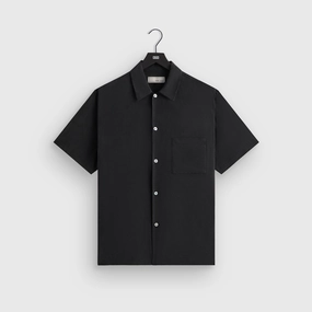 &Kin Silk Habotai Beckham Buttondown - Black Novel Bold