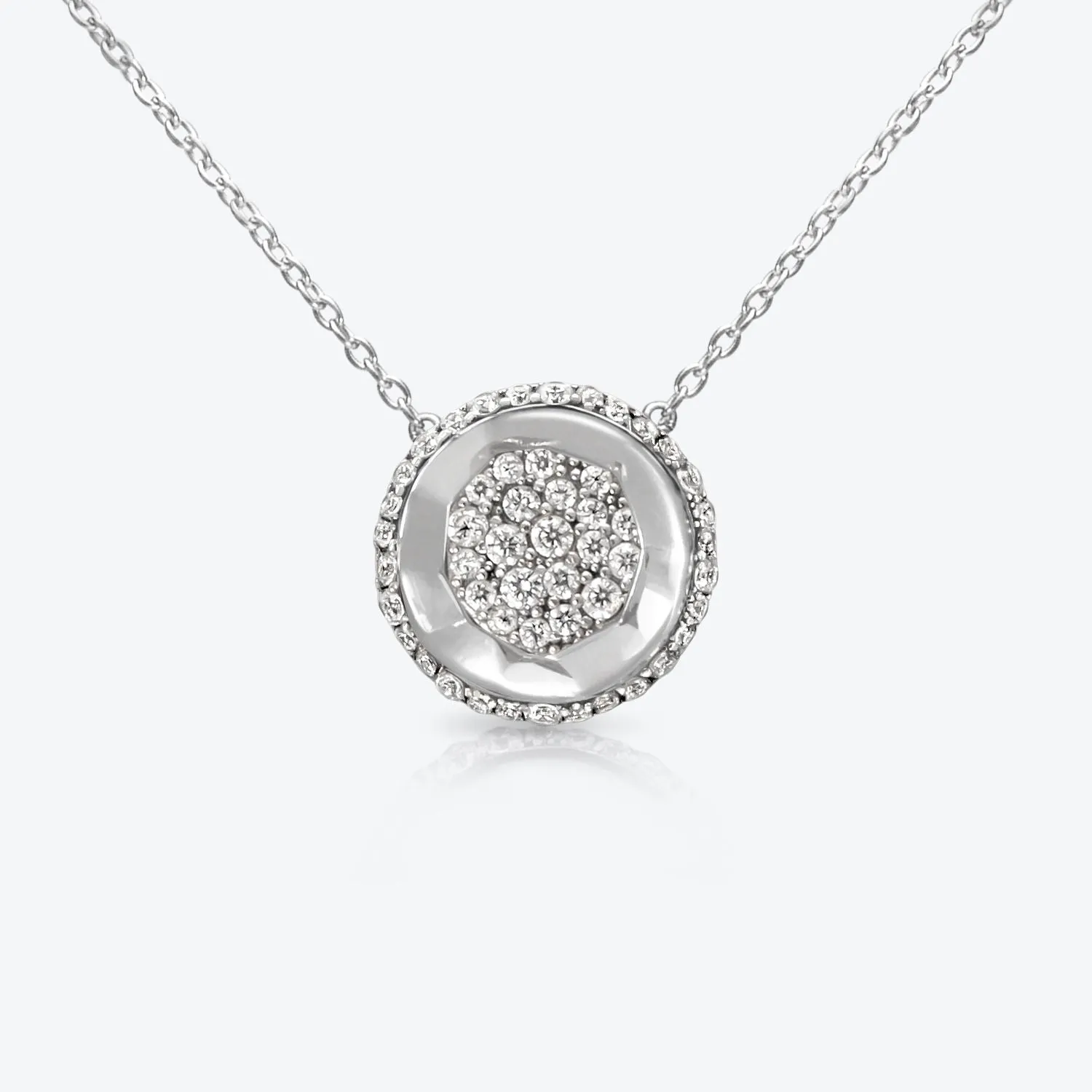 A. Sun Halo 18K White Gold Necklace w. Full Lab-Grown Diamond Pav??