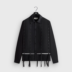 Adaptable &Kin Ribbon Long Sleeve Boxy Collared Overshirt - Black All-purpose