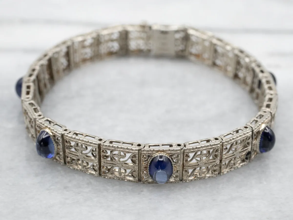 Art Deco Synthetic Sapphire Cabochon Link Bracelet