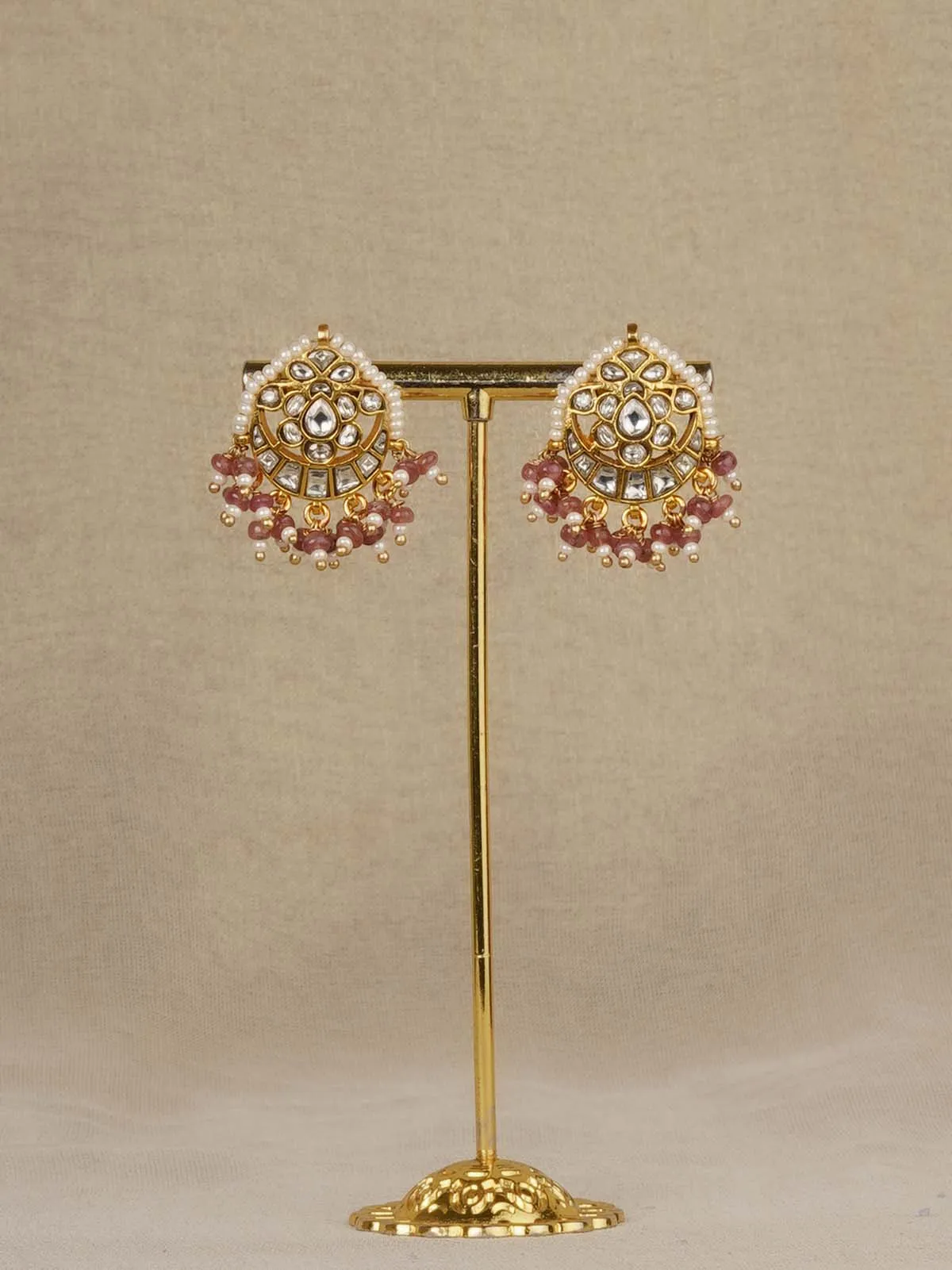 Baby Pink Color Gold Plated Mishr Earrings - MR-E312