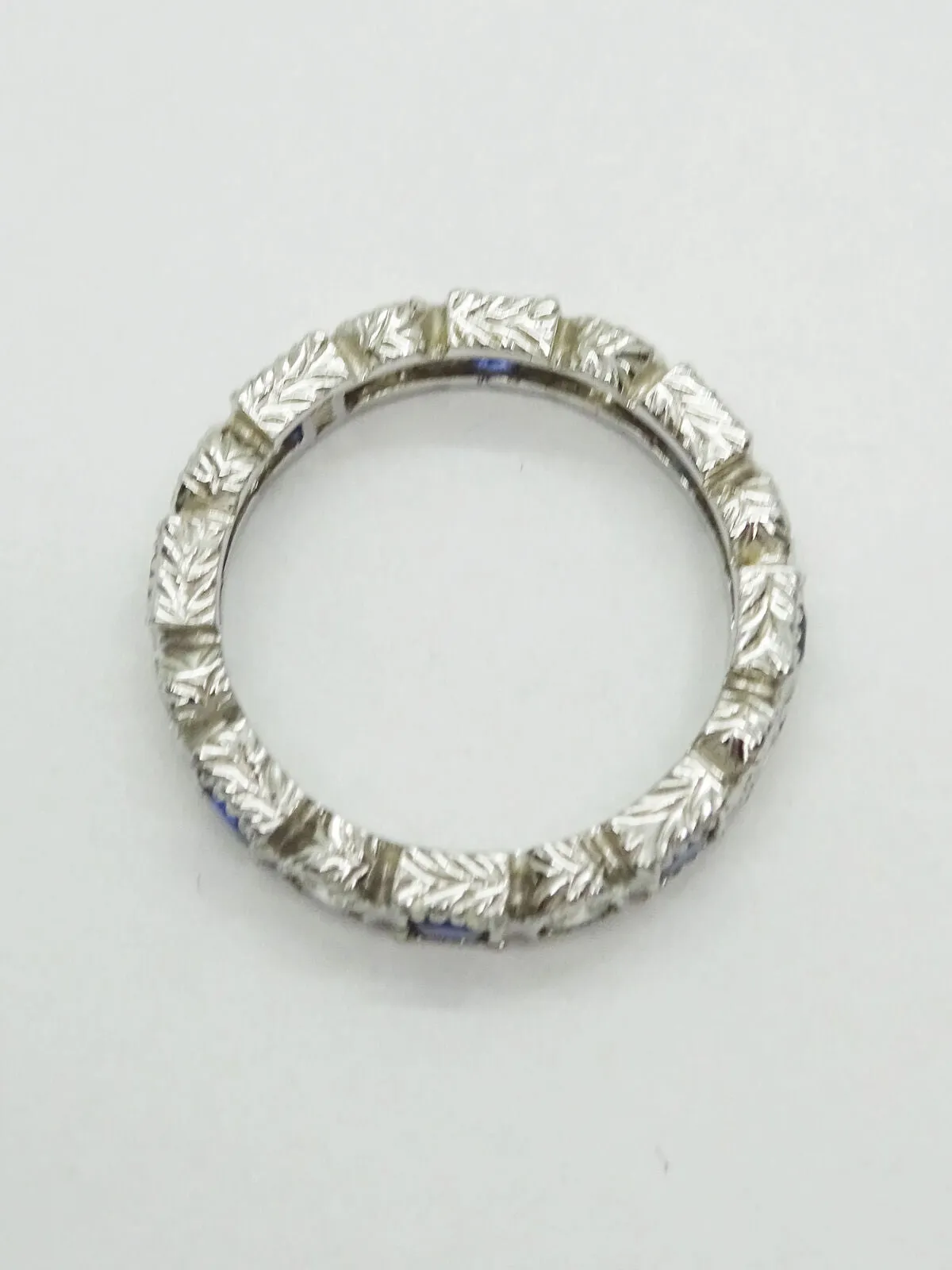 Blue Sapphire & CZ Sterling Silver Eternity Band Ring Size 6
