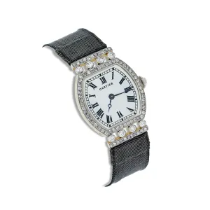 Cartier Paris ??Tortue?? Diamond and Grosgrain Wristwatch