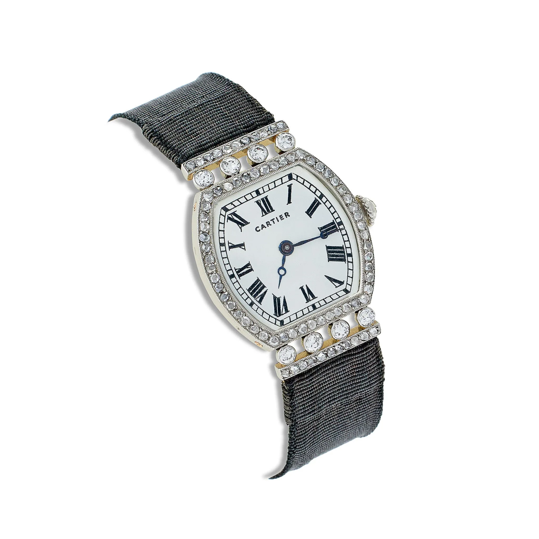 Cartier Paris ??Tortue?? Diamond and Grosgrain Wristwatch