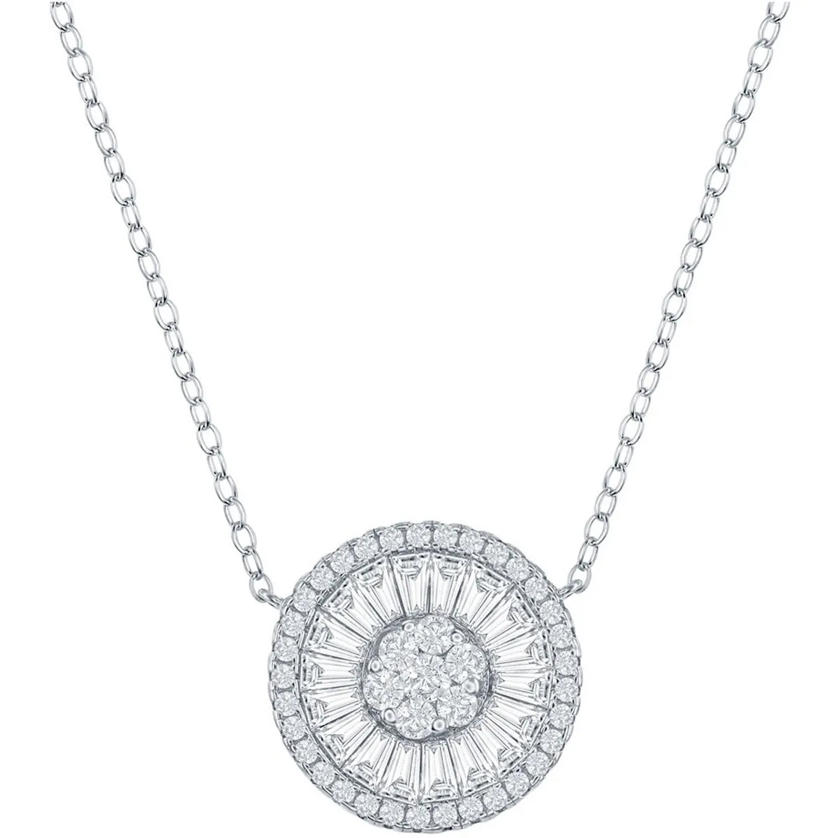 Classic Women's Necklace - Sterling Silver White CZ Baguette Circle | M-6784