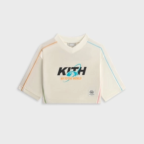 Comprehensive Kith Kids NY to the World Unisphere Faille Crop Jersey - Sandrift Fresh