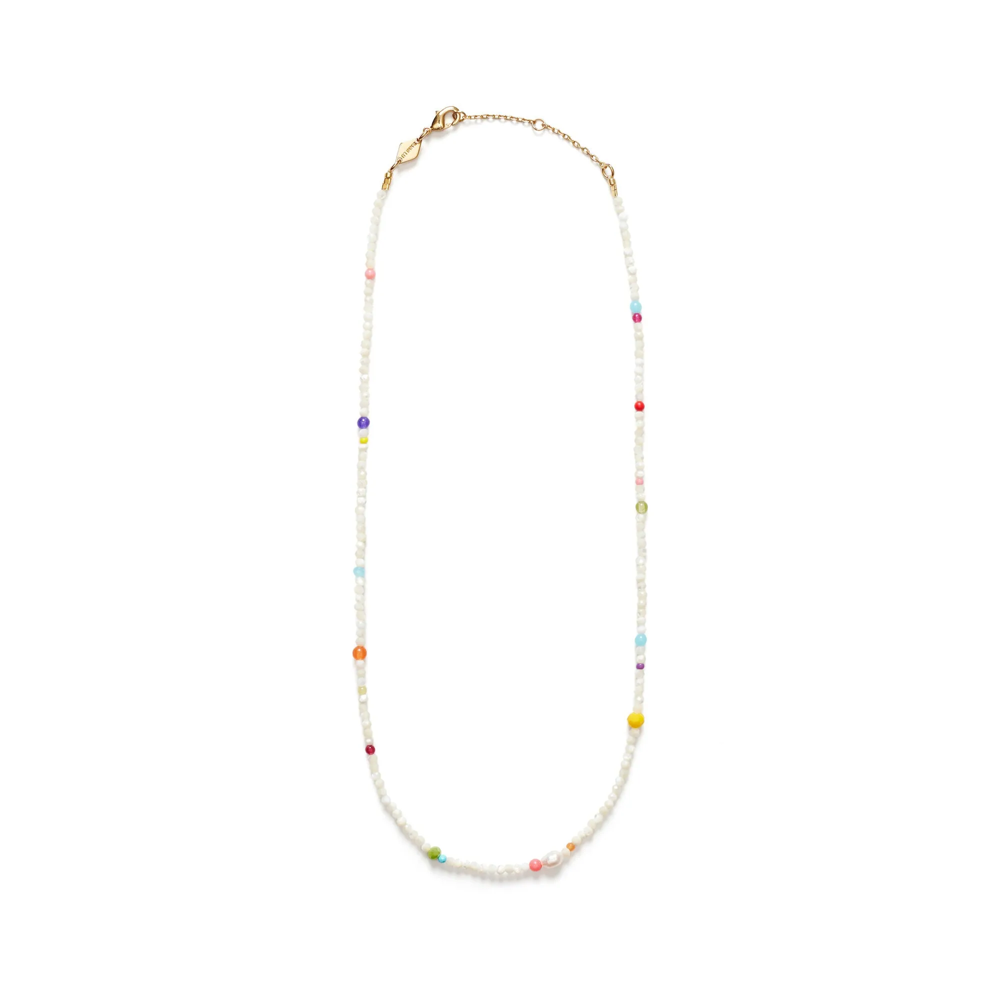 Confetti Gem Gold Plated Necklace w. Mixed Coloured Beads