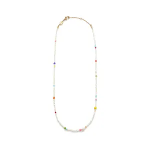 Confetti Gem Gold Plated Necklace w. Mixed Coloured Beads