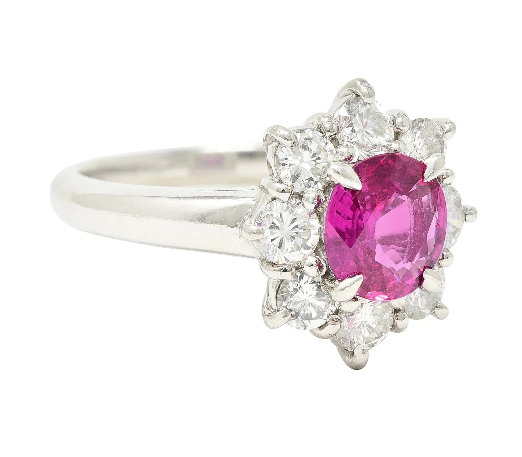 CONTEMPORARY 1.89 CTW OVAL CUT RUBY DIAMOND PLATINUM CLUSTER RING