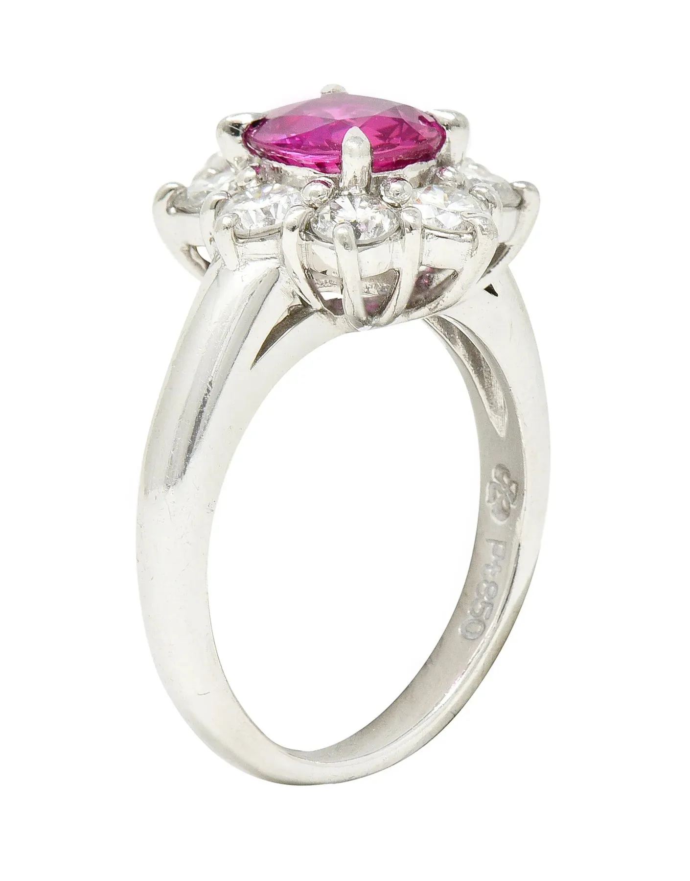 CONTEMPORARY 1.89 CTW OVAL CUT RUBY DIAMOND PLATINUM CLUSTER RING