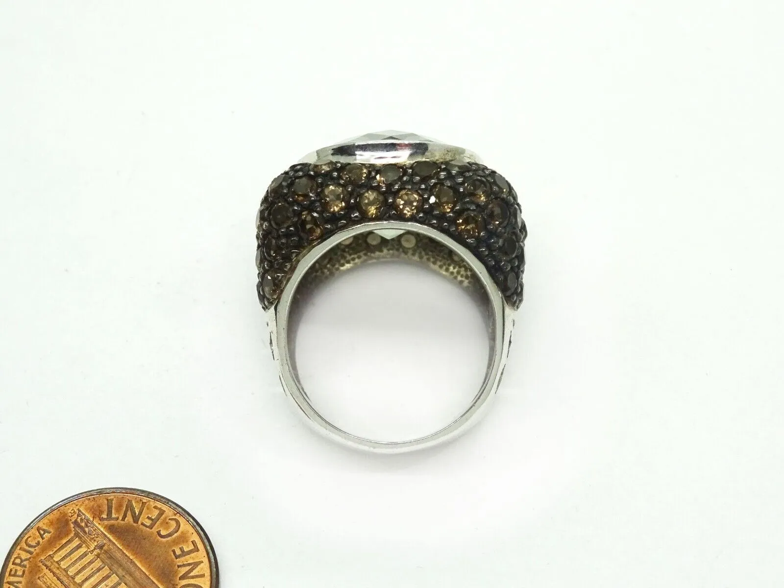 Designer 12ct Oval Prasiolite Smoky Quartz Sterling Silver Cocktail Ring Size 7