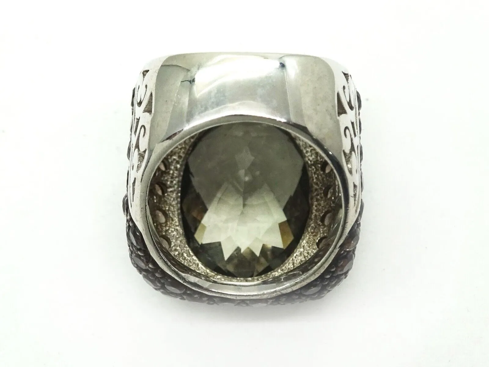 Designer 12ct Oval Prasiolite Smoky Quartz Sterling Silver Cocktail Ring Size 7