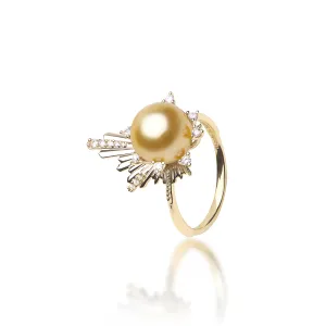 E Ho???la South Sea Gold Pearl Ring in Gold with Diamonds - 21mm