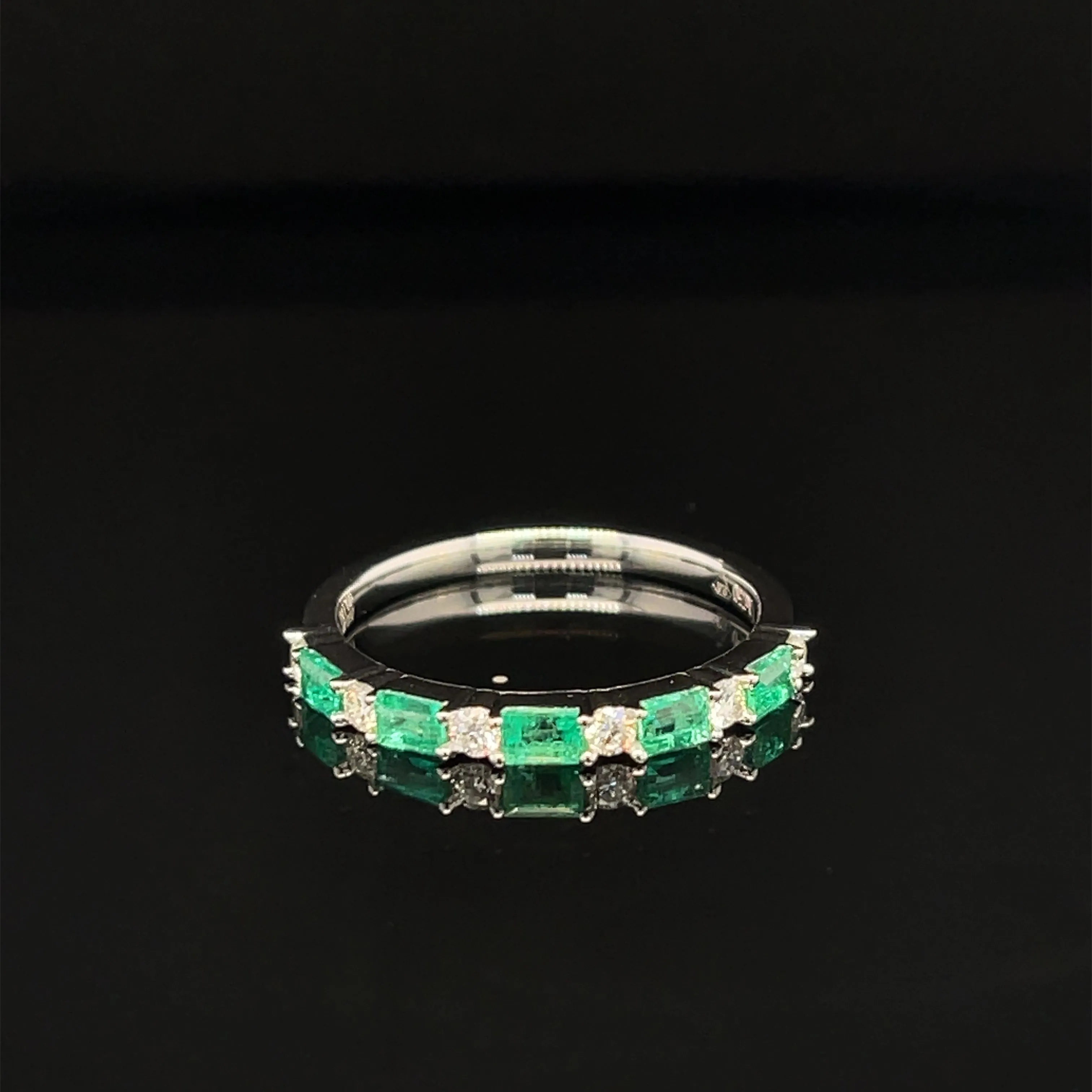 Emerald & Diamond Wedding Anniversary Ring in 18k White Gold - #540 - RGEME065541