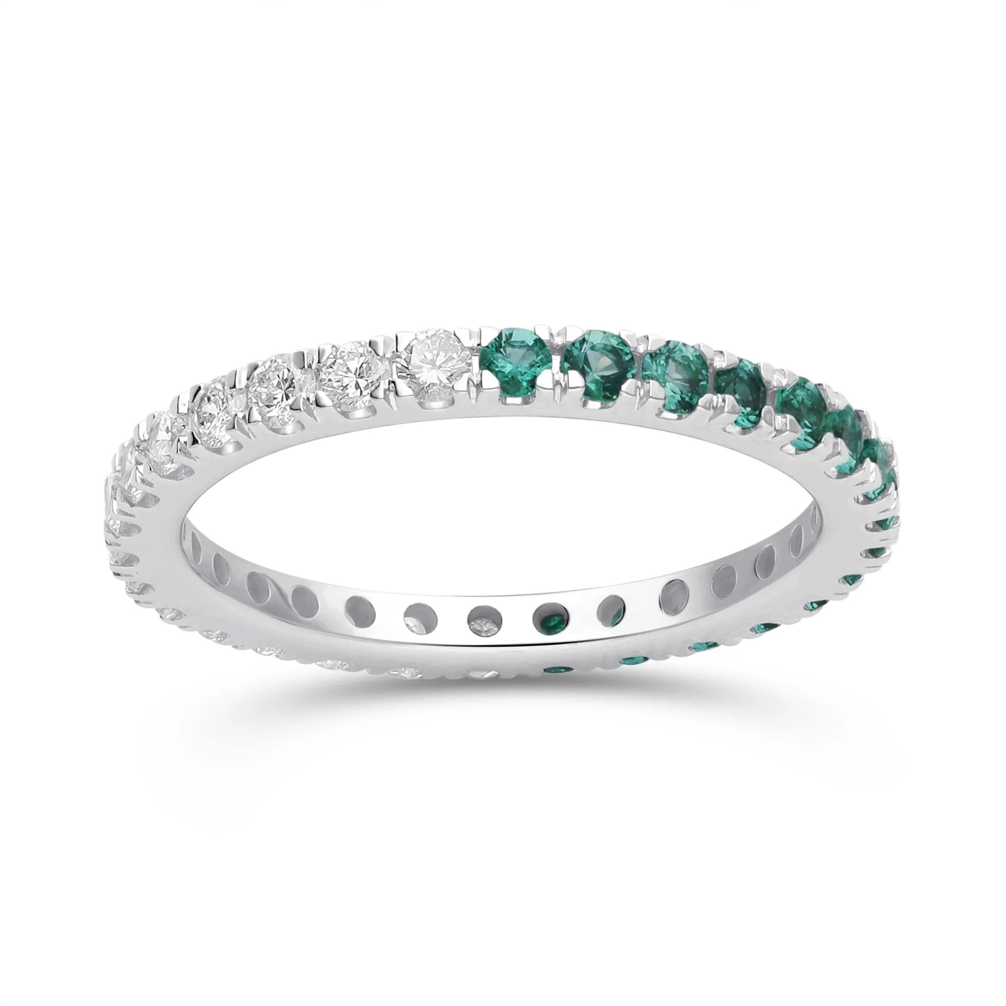 Emerald and Diamond Round Full Eternity Band- WG
