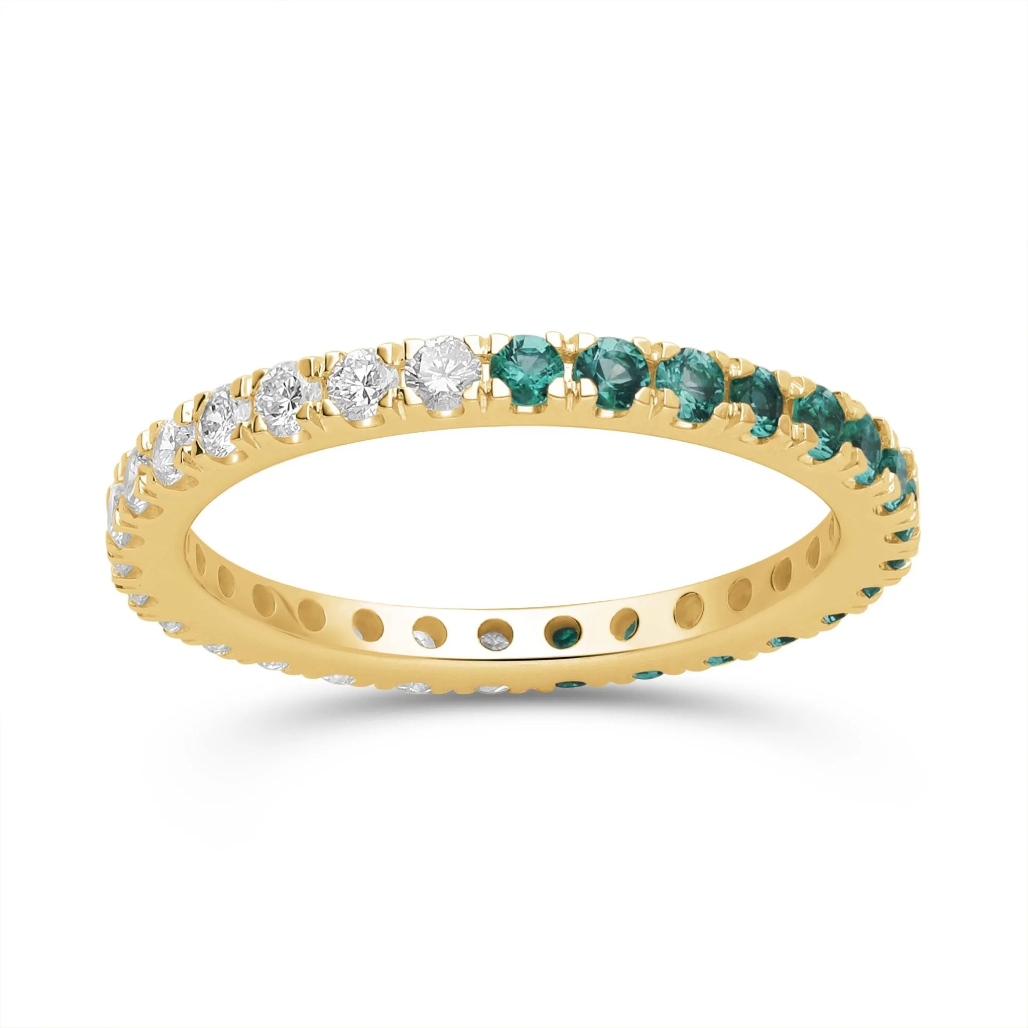Emerald and Diamond Round Full Eternity Band- WG