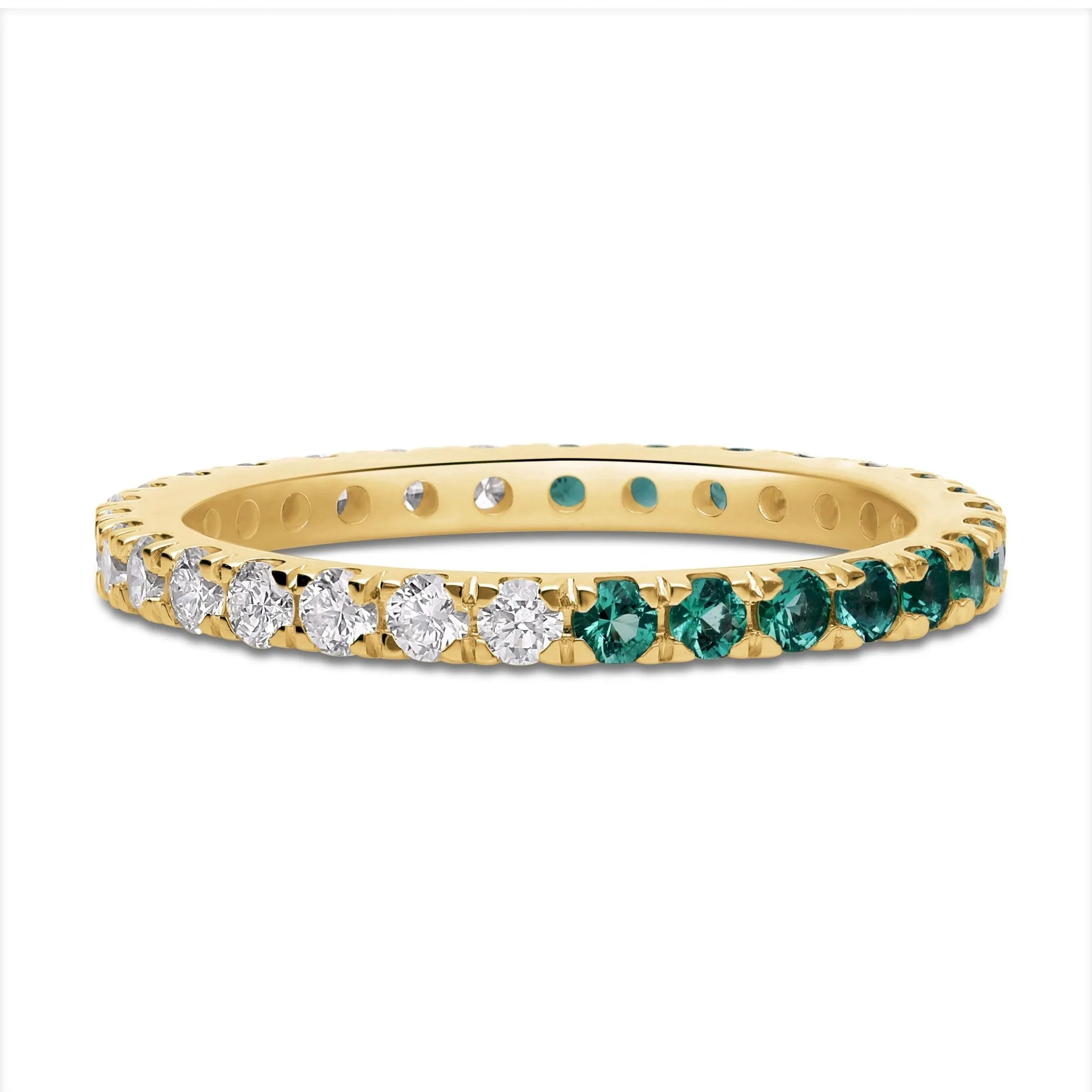 Emerald and Diamond Round Full Eternity Band- YG