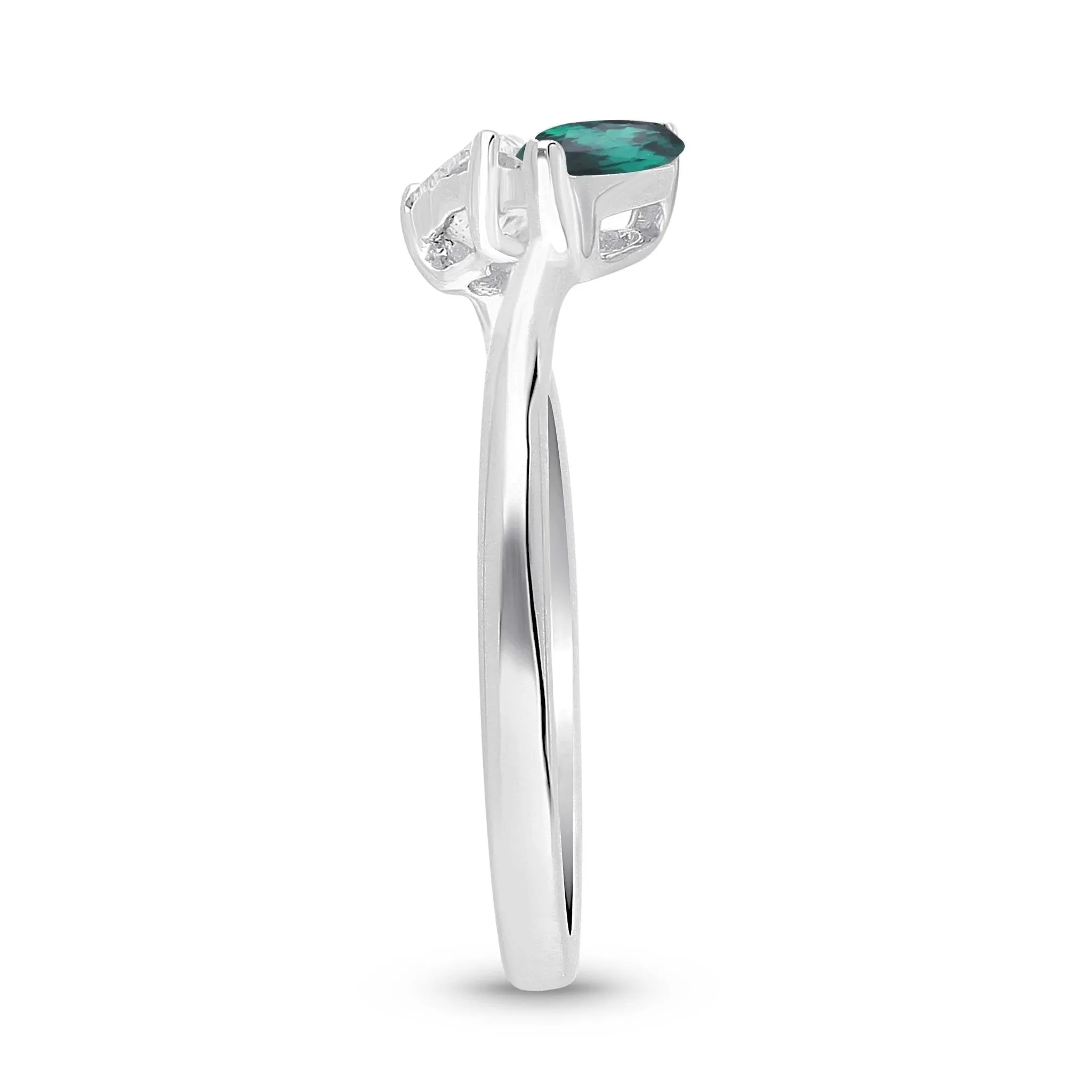 Emerald Marquise and Diamond Heart Open Ring - WG
