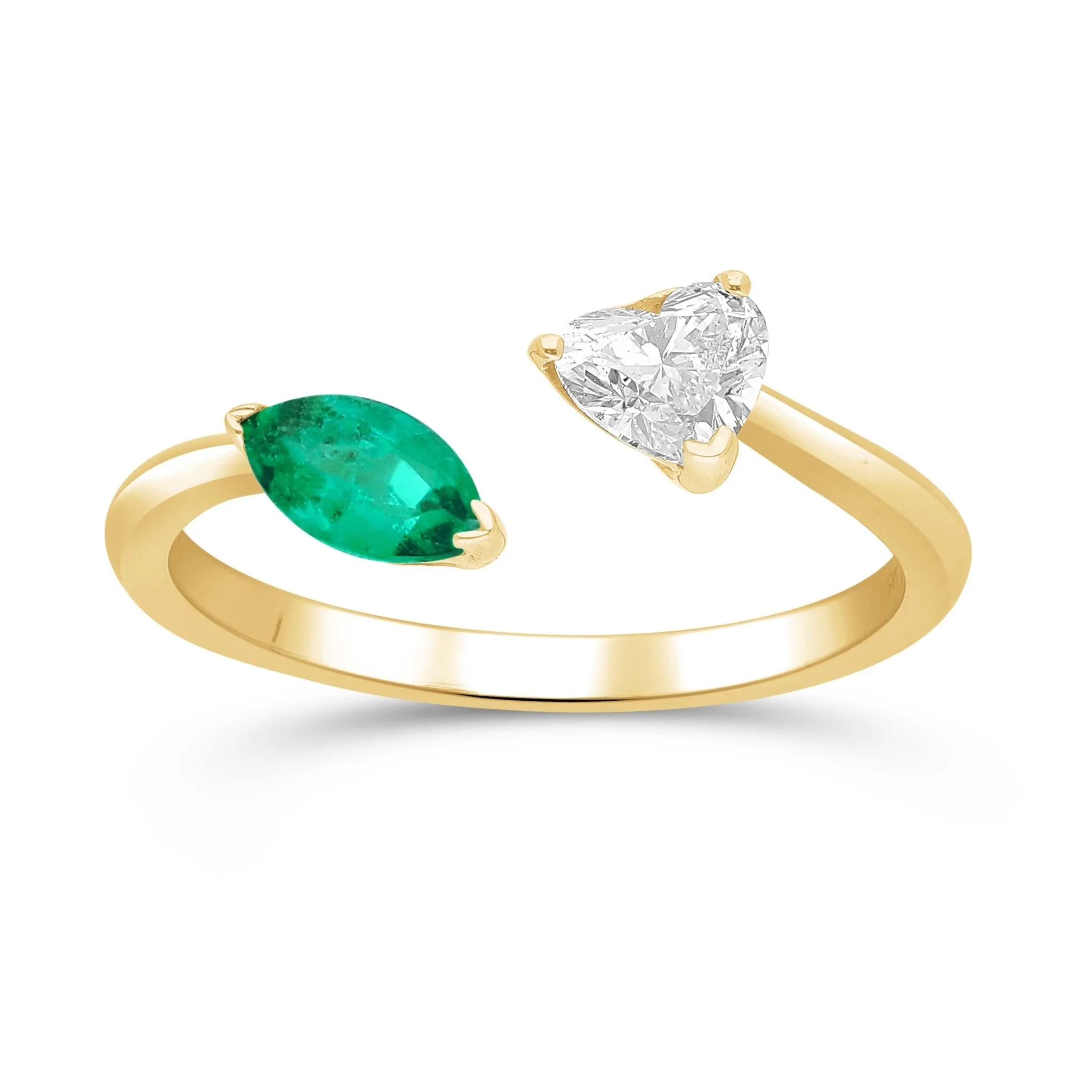 Emerald Marquise and Diamond Heart Open Ring - WG