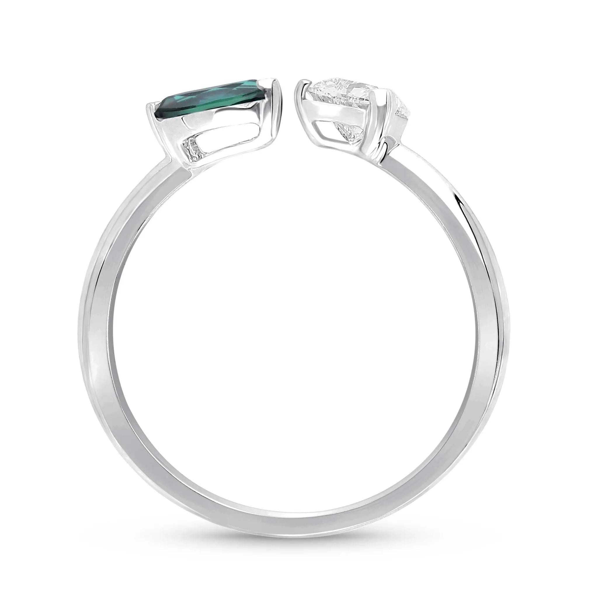 Emerald Marquise and Diamond Heart Open Ring - WG