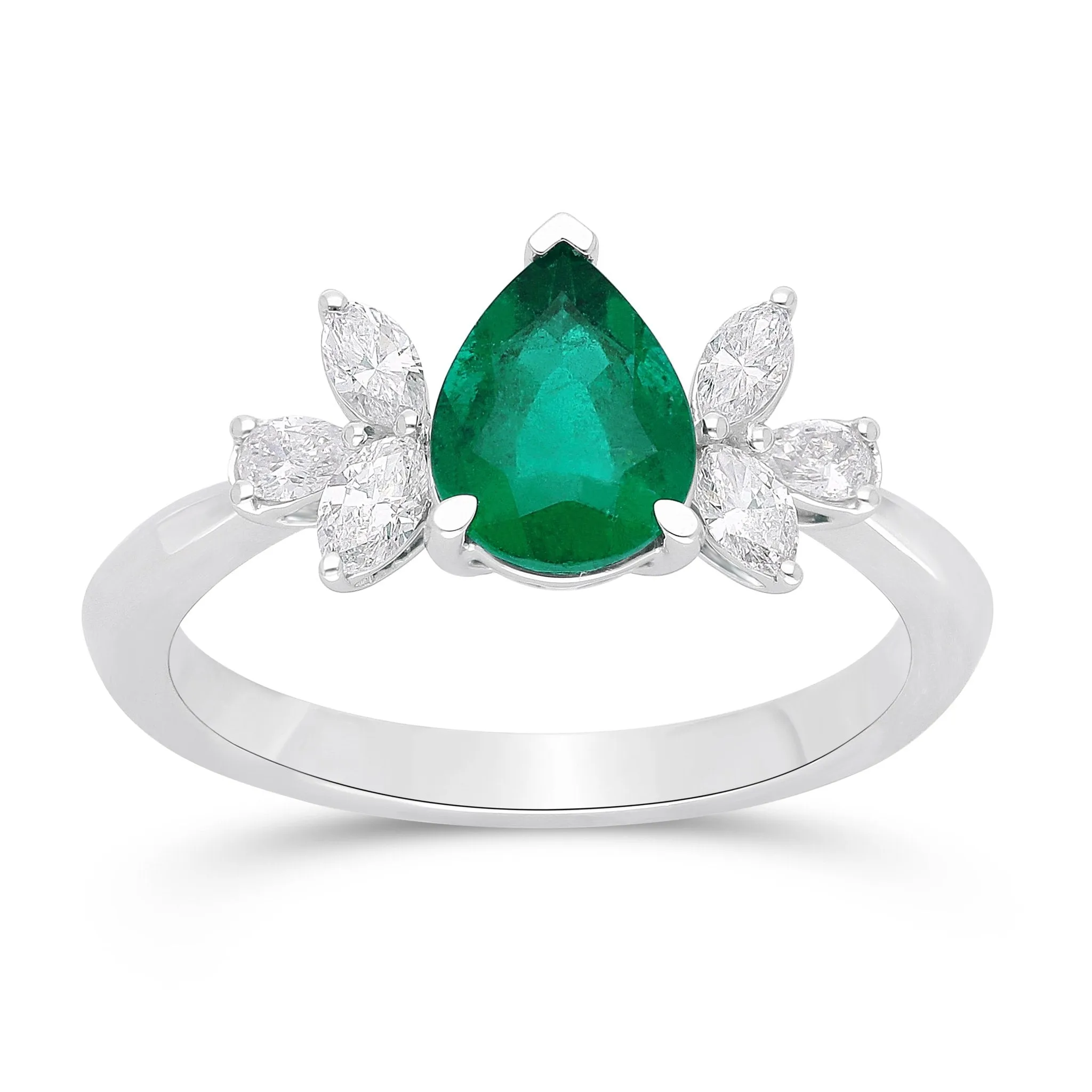 Emerald Pear Shape and Diamond Ring - WG