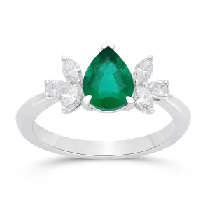Emerald Pear Shape and Diamond Ring - WG